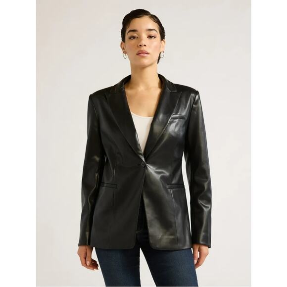 Sofia Vergara Black Faux Leather Blazer Small - Picture 1 of 12